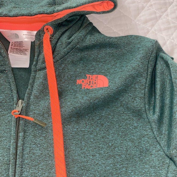 North Face green zip up hoodie woman’s M with orange trim - Picture 3 of 6